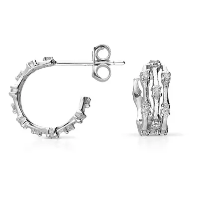 John Greed Signature Silver Three Row CZ Hoop Earrings For Women