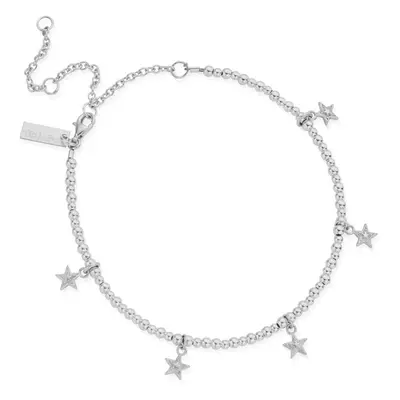 ChloBo Silver Mini Cute Multi Star Anklet For Women