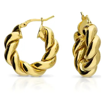 John Greed Signature Gold Plated Chunky Twist Hoop Earrings For Women