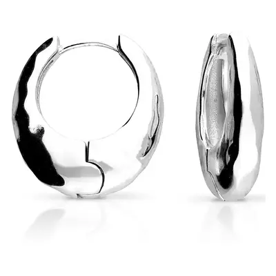 John Greed Signature Silver Textured U-Shape Hoop Earrings For Women