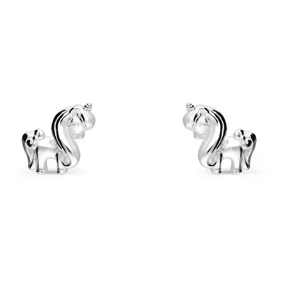 John Greed Signature Silver Unicorn Stud Earrings For Women