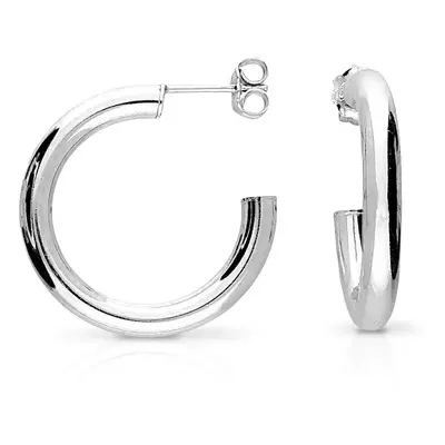 John Greed Signature Silver Hollow Tube Hoop Earrings For Women