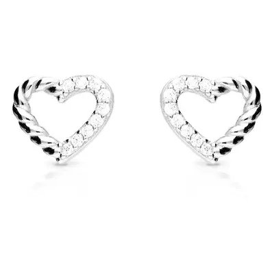 John Greed Signature Silver CZ Twist Open Heart Stud Earrings For Women