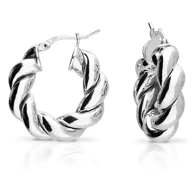 John Greed Signature Silver Chunky Twist Hoop Earrings For Women