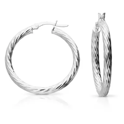 John Greed Signature Silver Diamond Cut Effect Hoop Earrings For Women