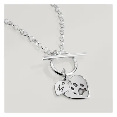 John Greed CANDY Love Silver Two Hearts Paw Print Engraving T-Bar Necklace For Women