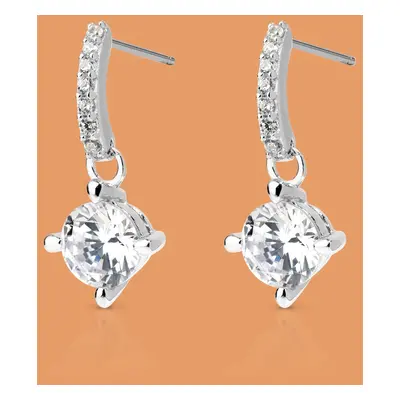 John Greed Signature Silver CZ Bar Drop Earrings For Women