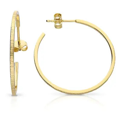 John Greed Signature Gold Plated Line Textured Hoop Earrings For Women