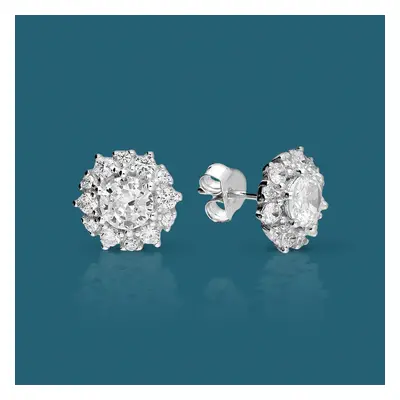 John Greed Signature Silver CZ Antique Flower Stud Earrings For Women