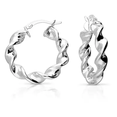 John Greed Signature Silver Large Twist Hoop Earrings For Women