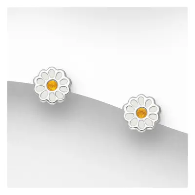 John Greed Signature Silver White Enamel Flower Stud Earrings For Women