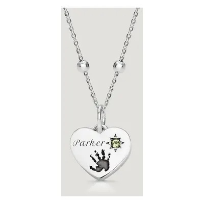 John Greed CANDY Love Silver Peridot Heart Handprint/Footprint Engraving Necklace For Women