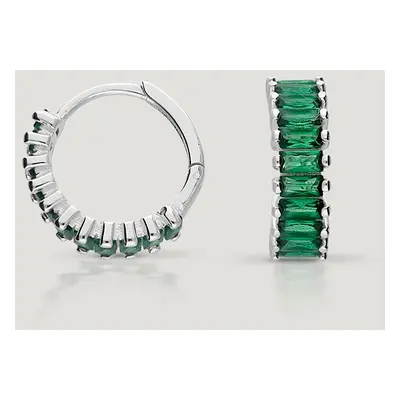 John Greed CANDY Cane Silver Emerald Green Stone Huggie Hoop Earrings For Women