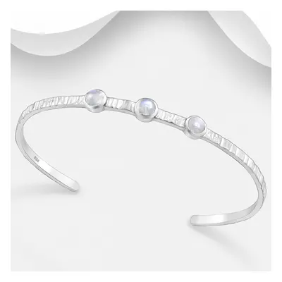 John Greed Signature Silver Triple Rainbow Moonstone Cuff Bangle For Women