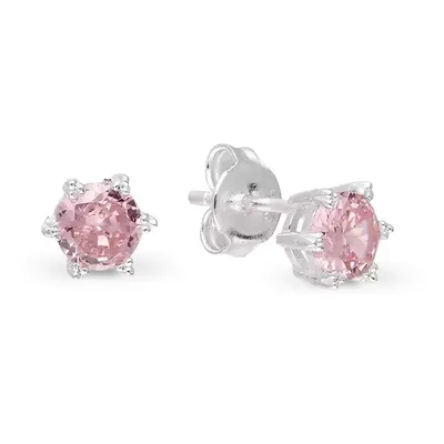 John Greed Signature Silver CZ Pink Solitaire Stud Earrings For Women