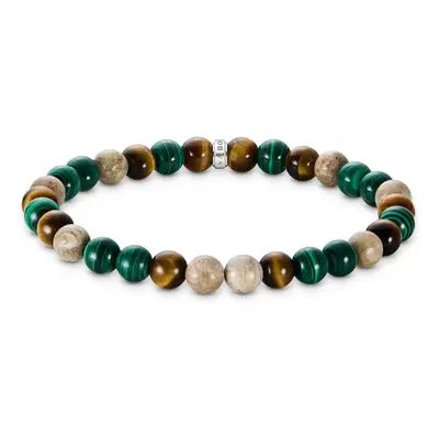 THOMAS SABO Rebel Silver 7mm Malachite, Jasper & Tiger's Eye Bracelet