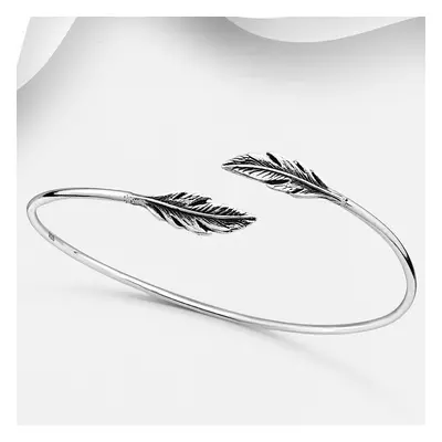 John Greed Signature Silver Double End Feather Cuff Bangle For Women