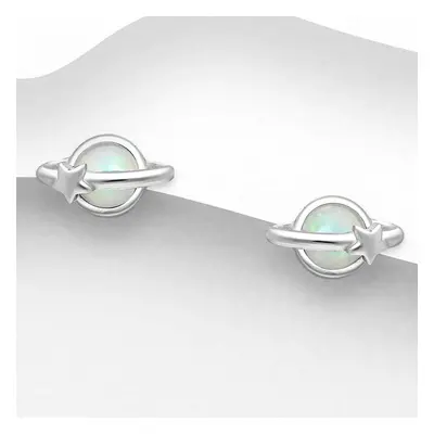 John Greed Signature Silver Opalite Planet Stud Earrings For Women