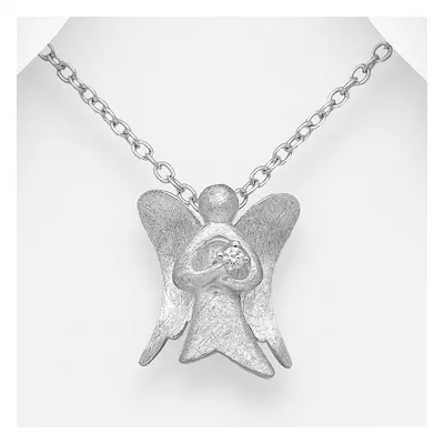 John Greed Signature Silver CZ Matte Angel Necklace For Women