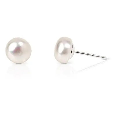 John Greed Signature Silver & White Freshwater Pearl Bouton Stud Earrings For Women