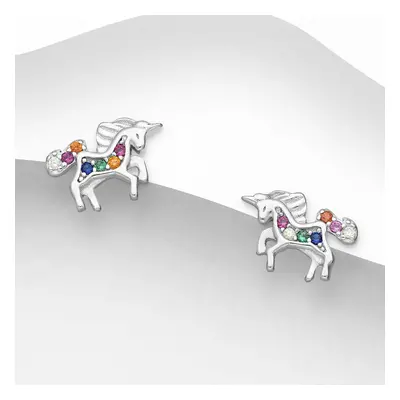 John Greed Signature Silver CZ Colourful Unicorn Stud Earrings For Women