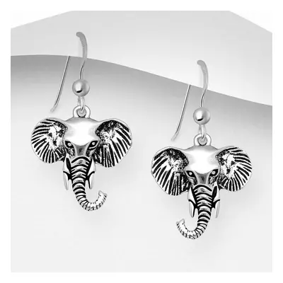 John Greed Signature Silver Elephant Head Drop Earrings For Women