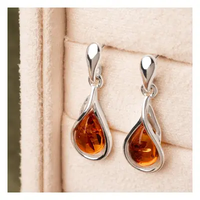 John Greed Signature Silver Amber Teardrop Swoop Drop Earrings For Women