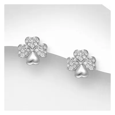 John Greed Signature Silver CZ Bold Clover Stud Earrings For Women