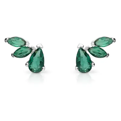 John Greed Signature Silver CZ Green Mini Climber Stud Earrings For Women