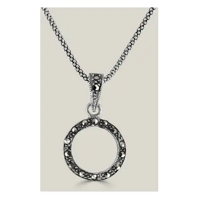 John Greed Signature Silver Marcasite Cut Out Circle Necklace For Women