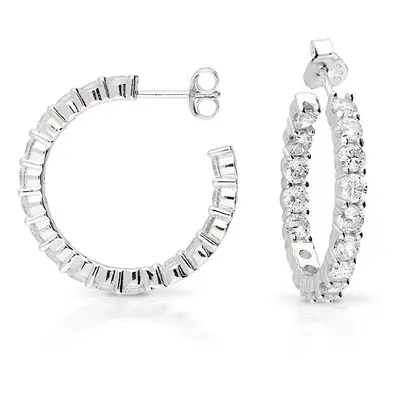 John Greed Signature Silver Inside Outside CZ Hoop Earrings For Women