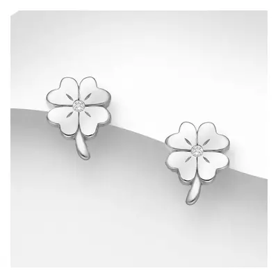 John Greed Signature Silver CZ Clover Leaf Stud Earrings For Women