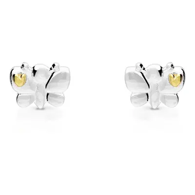 John Greed Signature Children's Silver & Gold Heart Butterfly Stud Earrings For Women