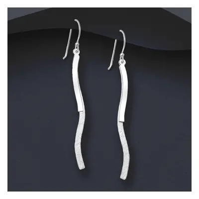 John Greed Portrait Sketch Silver Matte Wave Drop Earrings For Women