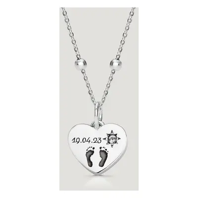 John Greed CANDY Love Silver White Topaz Heart Handprint/Footprint Engraving Necklace For Women