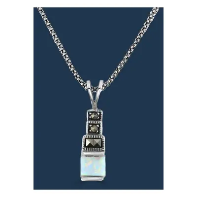 John Greed Signature Silver Marcasite & Opal Square Necklace For Women