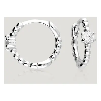 John Greed CANDY Spun Silver CZ Beaded Huggie Hoop Earrings For Women