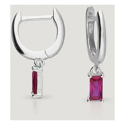 John Greed CANDY Cane Silver Ruby Red Stone Drop Huggie Hoop Earrings For Women