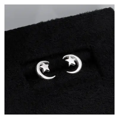 John Greed Signature Silver Moon Holding Star Stud Earrings For Women