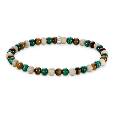 THOMAS SABO Rebel Silver 5mm Malachite Jasper & Tiger's Eye Bracelet