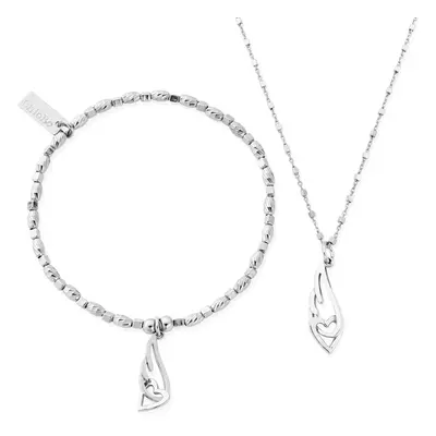 ChloBo Silver Interlocking Heart & Angel Wing Jewellery Set For Women