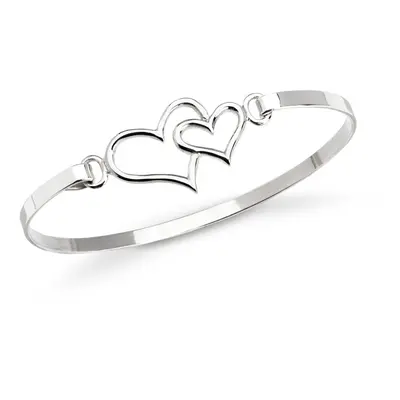 John Greed Signature Silver Double Heart Bangle For Women