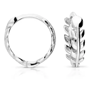 John Greed Signature Silver Leaf Huggie Hoop Earrings For Women