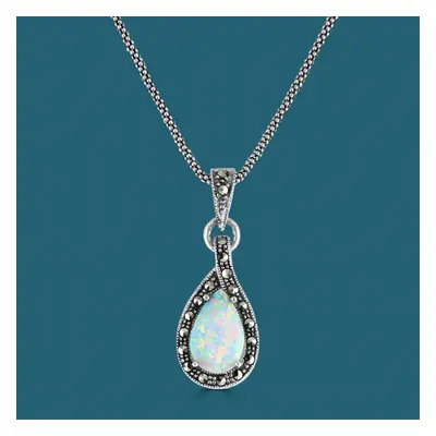 John Greed Signature Silver Marcasite & Opal Loop Necklace For Women