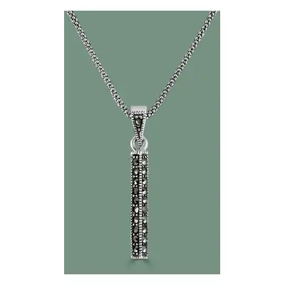 John Greed Signature Silver Marcasite Bar Necklace For Women