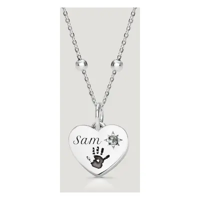 John Greed CANDY Love Silver Aquamarine Heart Handprint/Footprint Engraving Necklace For Women