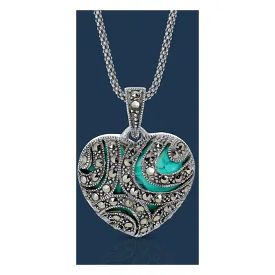 John Greed Signature Silver Marcasite & Turquoise Heart Necklace For Women