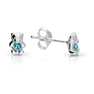 John Greed Signature Children's Silver March Birthstone Crystal Bear Stud Earrings For Women