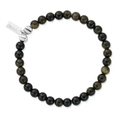 ChloBo Men's Silver Golden Obsidian Bracelet