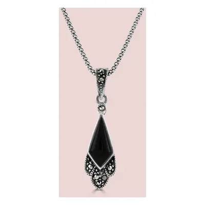 John Greed Signature Silver Marcasite & Onyx Kite Necklace For Women